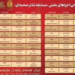انتشار جدول اجرای آثار بخش «مسابقه تئاتر صحنهای» جشنواره تئاتر مقاومت انتشار جدول اجرای آثار بخش «مسابقه تئاتر صحنهای» جشنواره تئاتر مقاومت